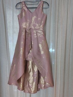 Rare Editions Rose Pink and Gold Floral High-Low Dress